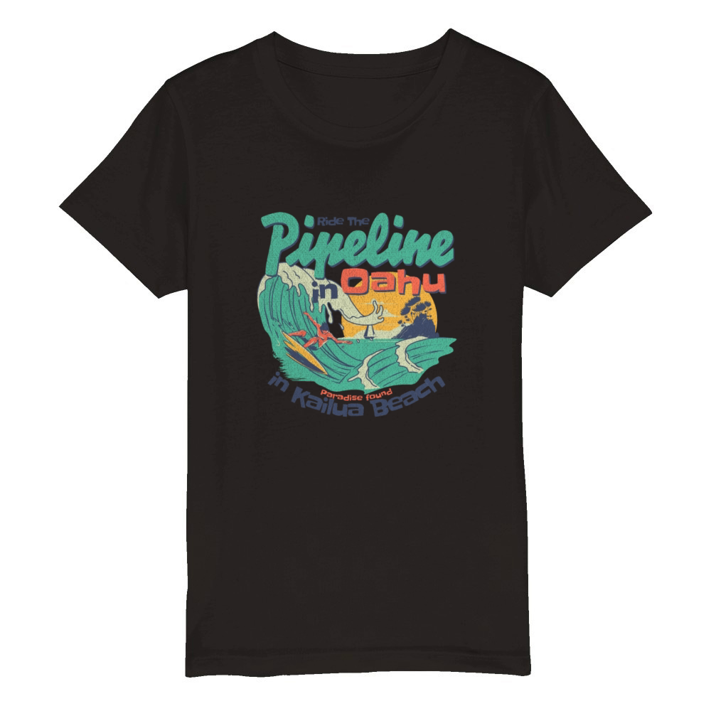 Ride Pipeline Oahu Kailua Beach Vintge Print Tee Organic Kids Crewneck T-shirt