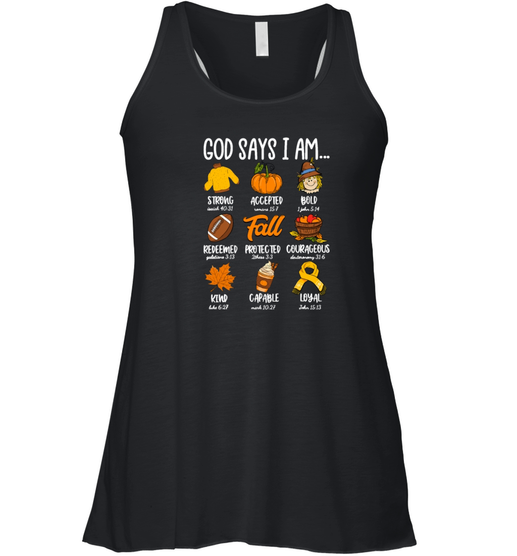 God Says I Am Fall Vibes Autumn Christian Women's Flowy Tank Top