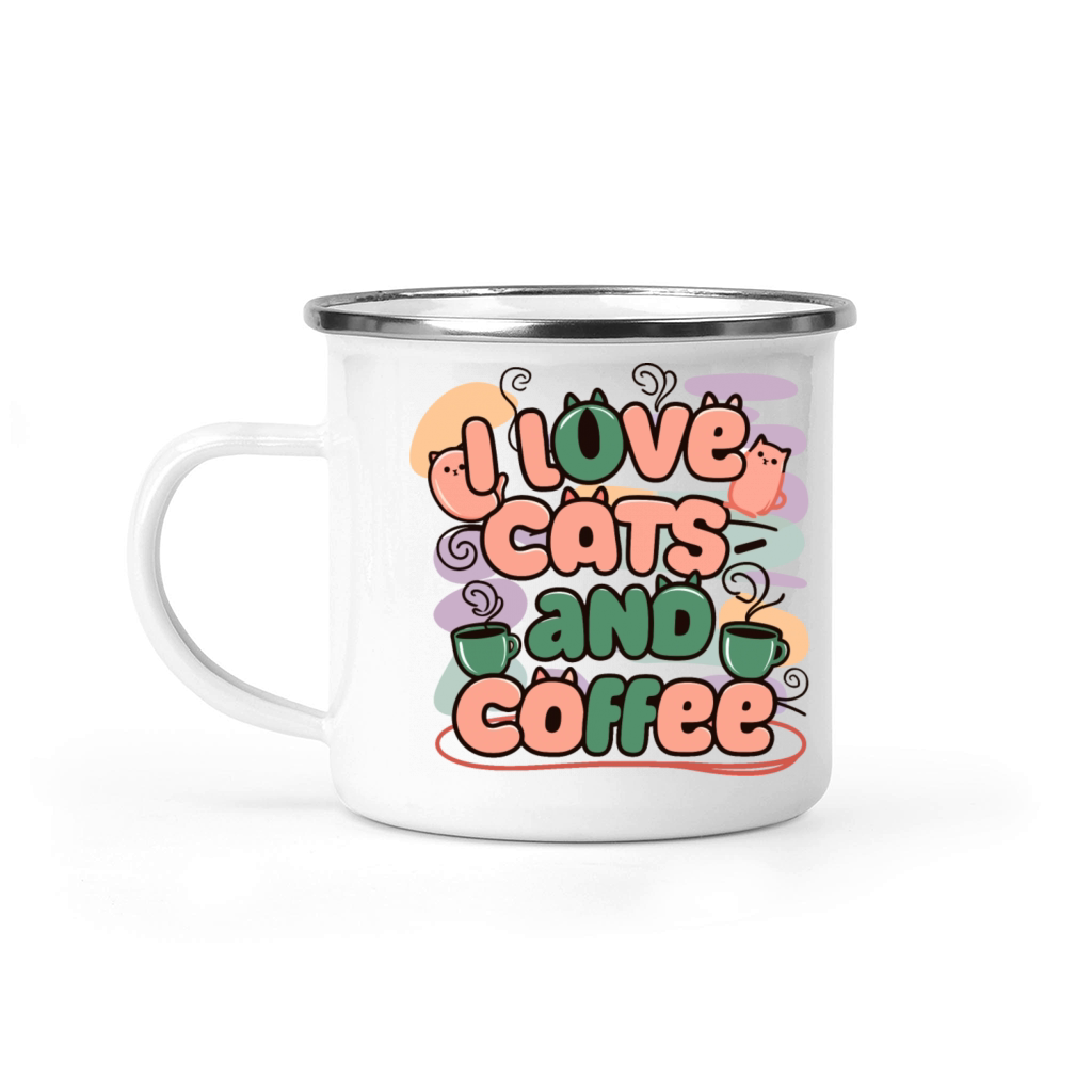 I Love Cats and Coffee Camping Mug