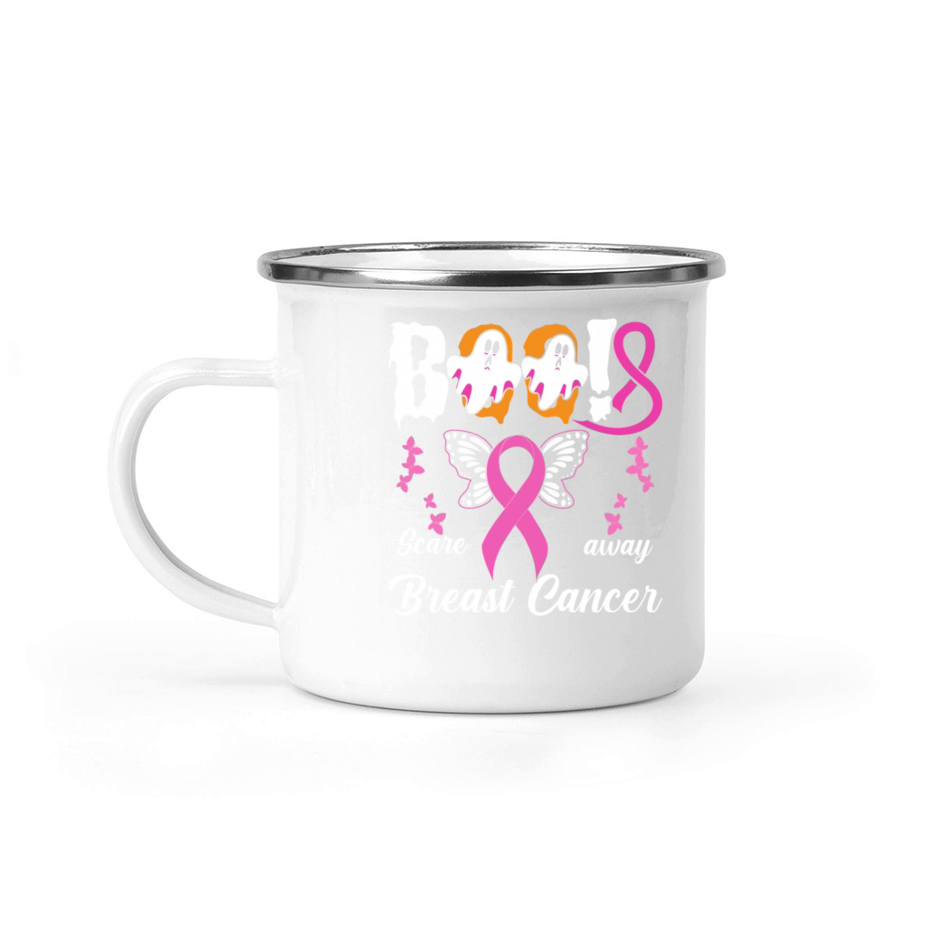 Scare away Breast Cancer Pink Ribbon Halloween Camping Mug