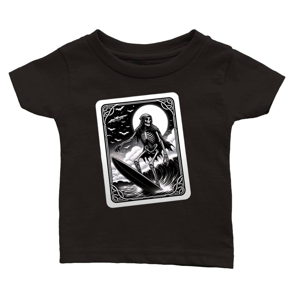 Vintage Surfing Skeleton Shirt Halloween Surfboard Classic Baby Crewneck T-shirt