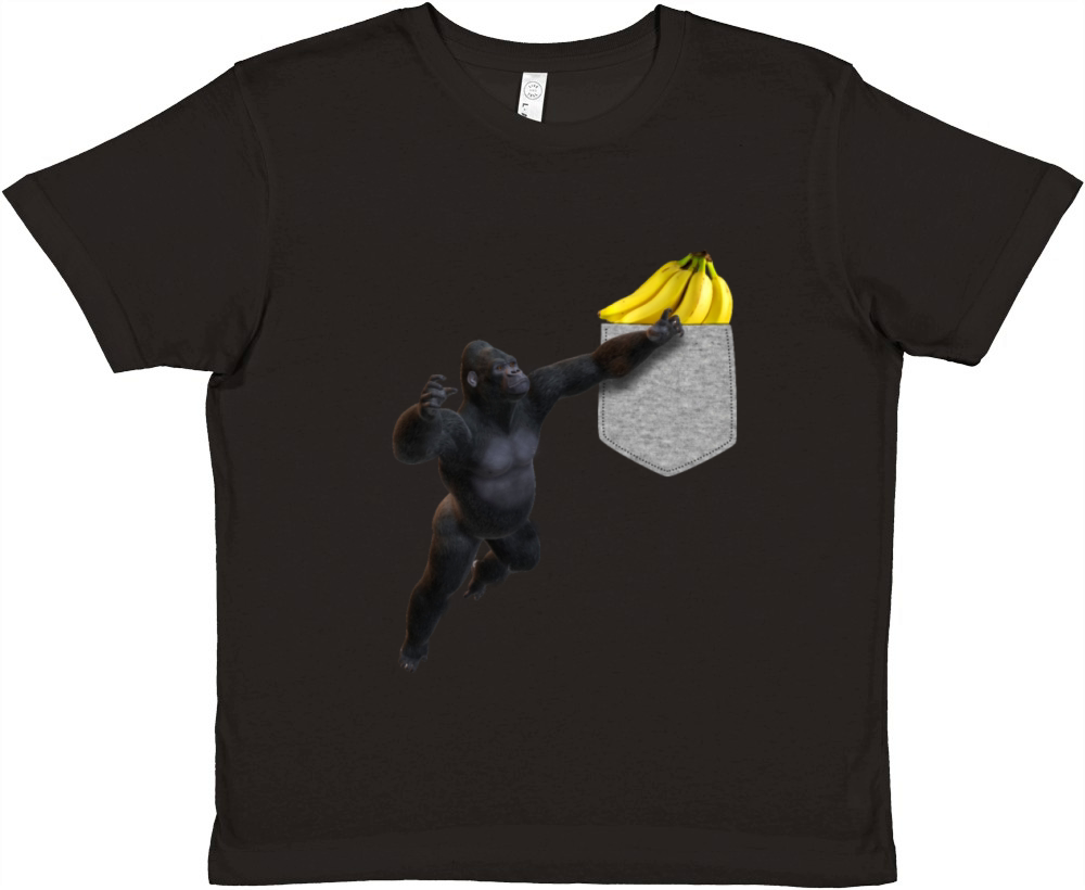 Gorilla Reaching For Banana In Fake Pocket Funny Premium Kids Crewneck T-shirt