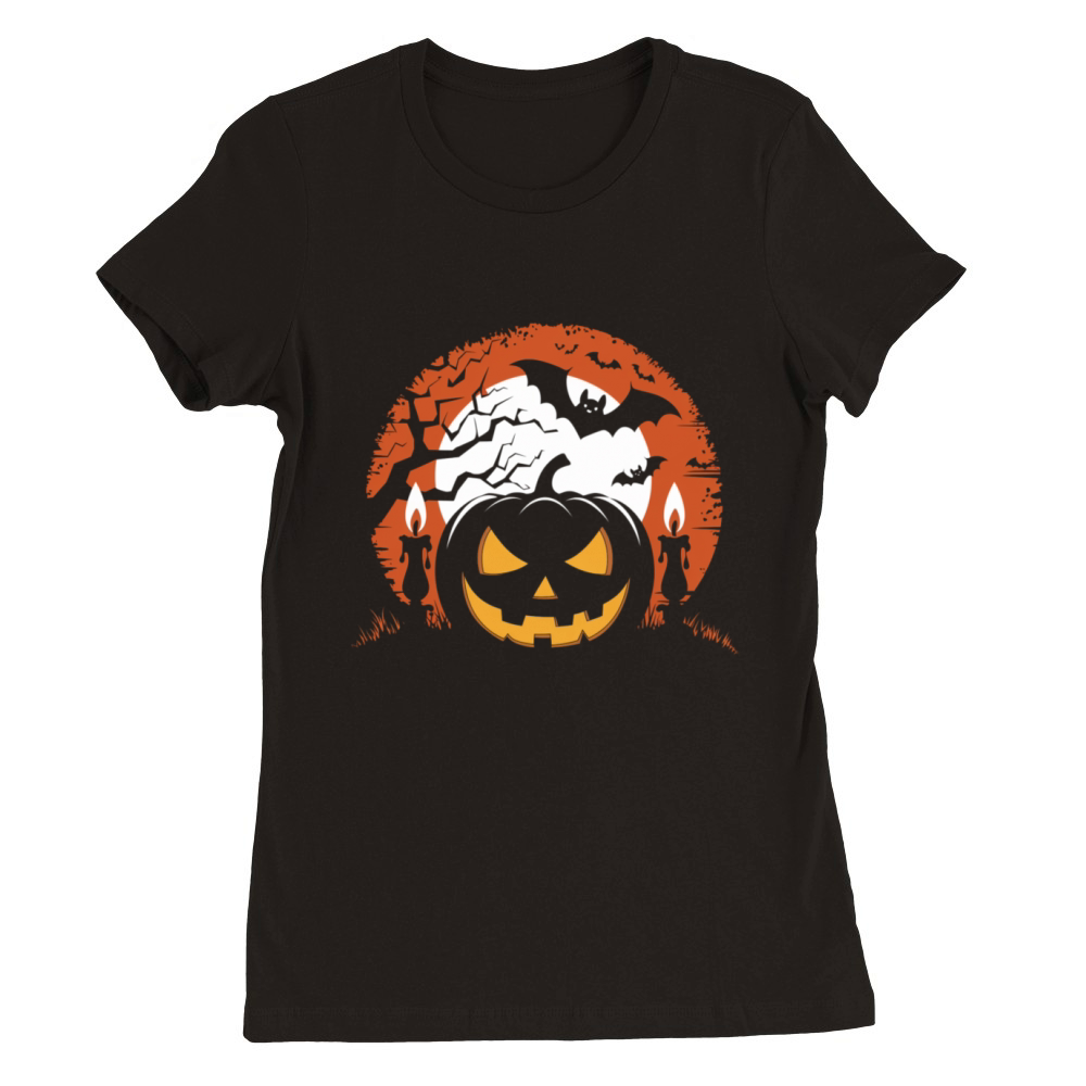 Vintage Pumpkin Scene Halloween Classic T-Shirt Premium Womens Crewneck T-shirt
