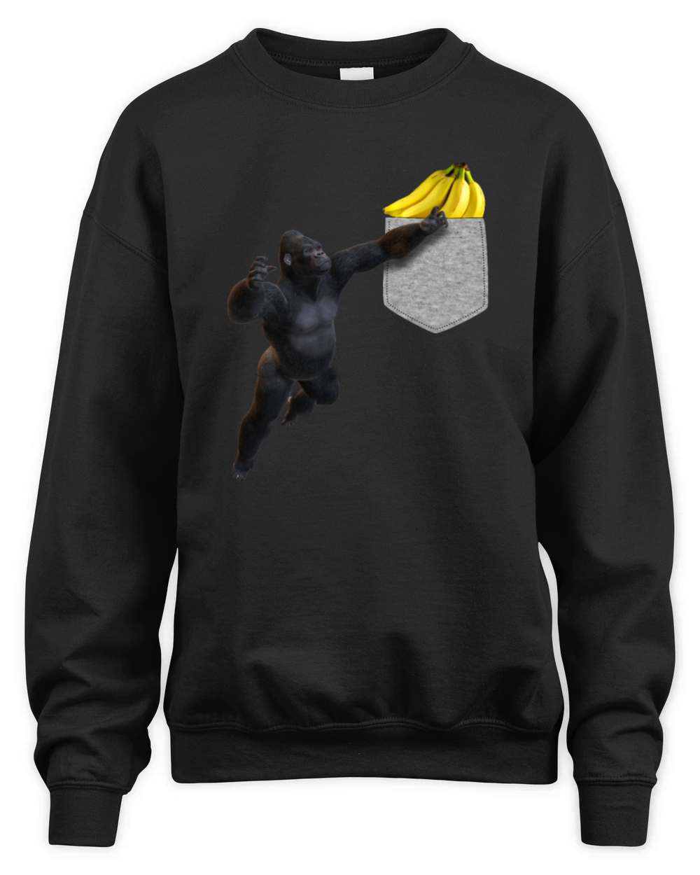 Gorilla Reaching For Banana In Fake Pocket Funny Unisex Premium Crewneck Sweatshirt