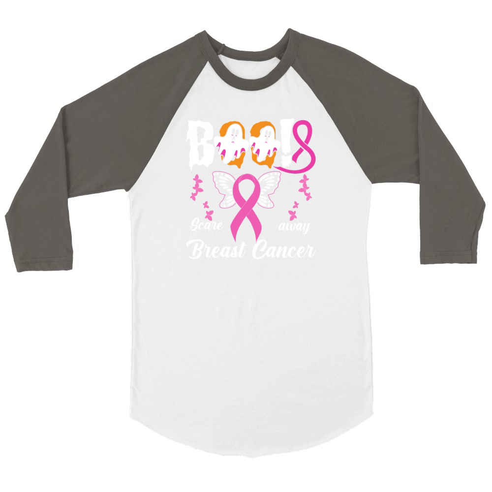 Scare away Breast Cancer Pink Ribbon Halloween Unisex ¾ sleeve Raglan T-shirt