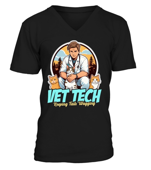 Vet Tech Keeping Tails Wagging Veterinary Medicine V-Neck T-shirt