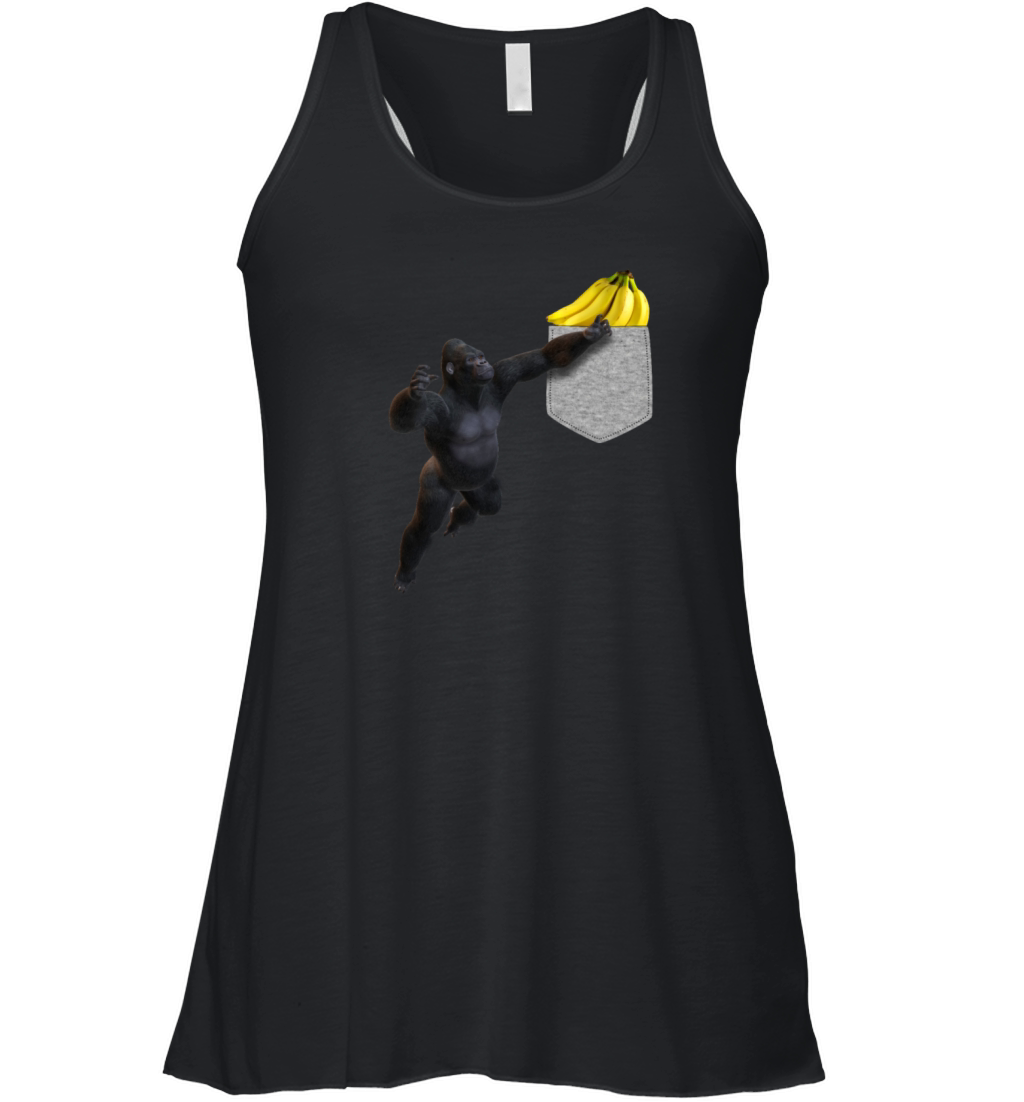 Gorilla Reaching For Banana In Fake Pocket Funny Women's Flowy Tank Top