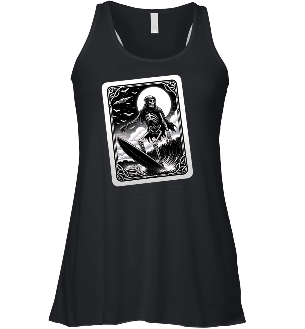 Vintage Surfing Skeleton Shirt Halloween Surfboard Women's Flowy Tank Top