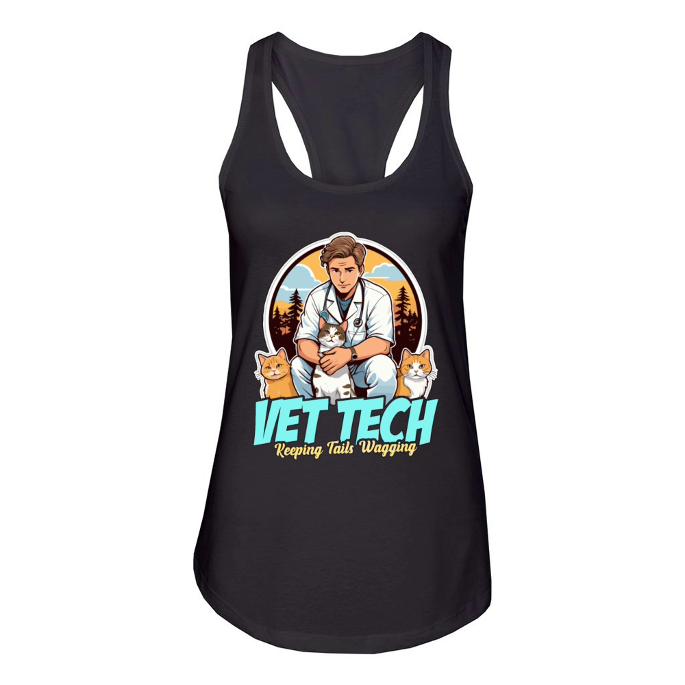Vet Tech Keeping Tails Wagging Veterinary Medicine Women's Racerback Tank