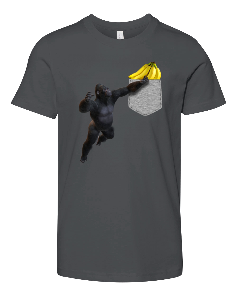 Gorilla Reaching For Banana In Fake Pocket Funny Youth Unisex Jersey Tee