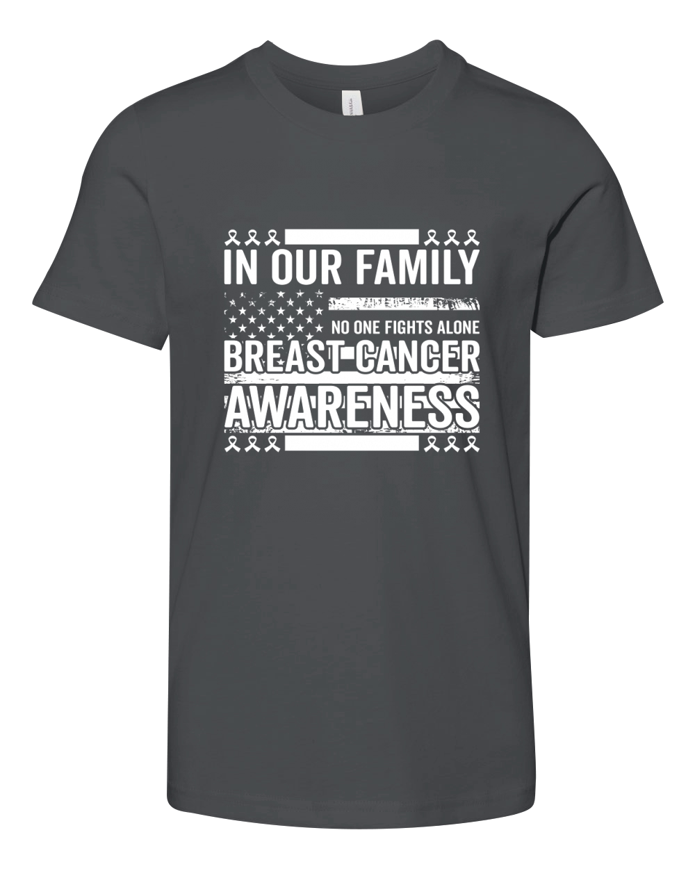 In our family no one fights alone breast cancer awareness 02 Youth Unisex Jersey Tee