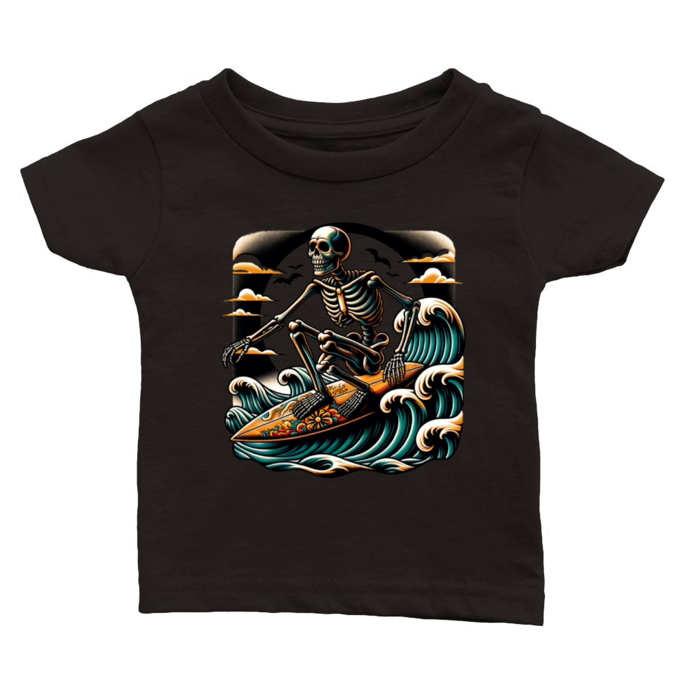 Vintage Surfing Skeleton Shirt Halloween Surfboard Classic Baby Crewneck T-shirt