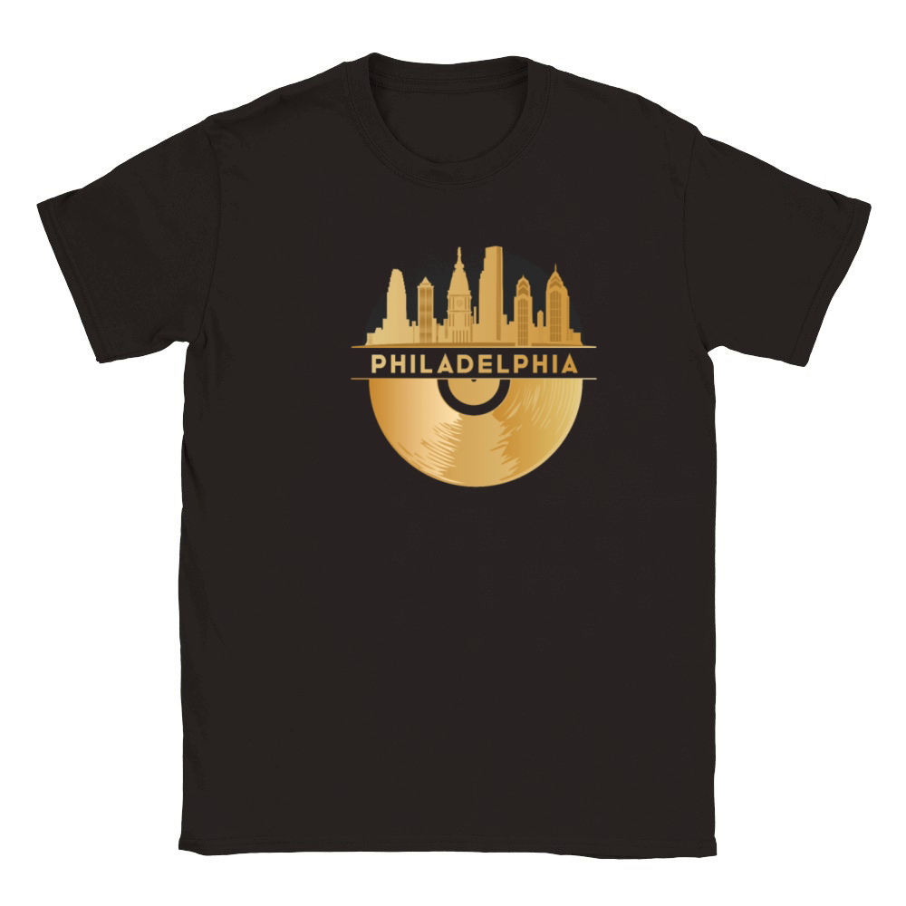 Vinyl-Record-Player Disco-Music Skyline Classic Kids Crewneck T-shirt