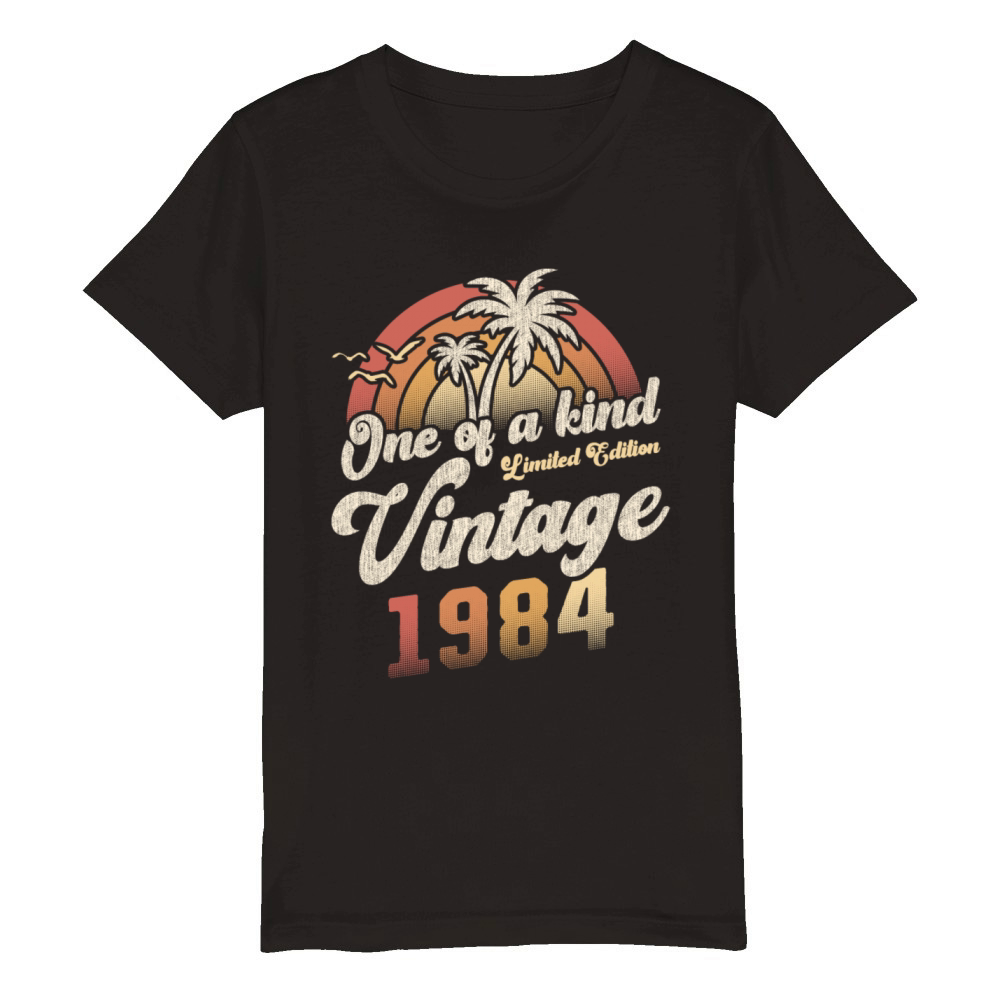Vintage 1984 Birthday Palm Trees Organic Kids Crewneck T-shirt