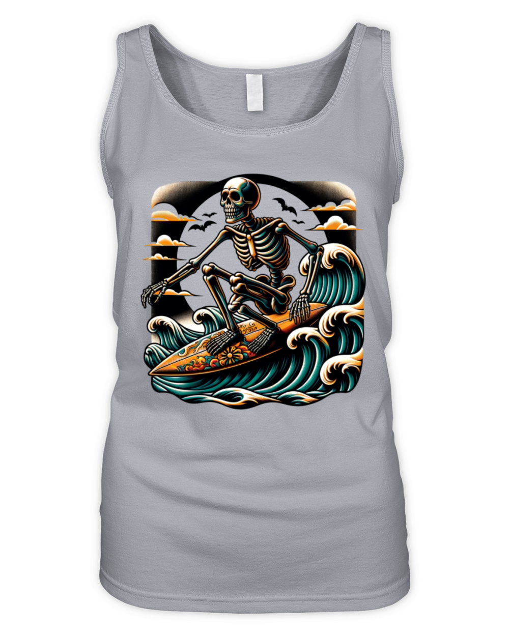 Vintage Surfing Skeleton Shirt Halloween Surfboard Organic Women's Tank Top