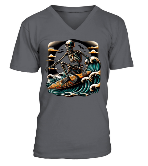 Vintage Surfing Skeleton Shirt Halloween Surfboard V-Neck T-shirt