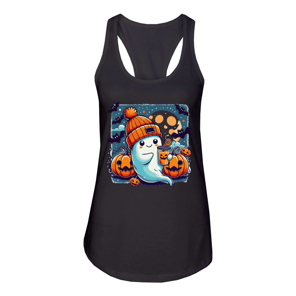 Cute Ghost PNG Halloween Sublimation Women's Racerback Tank