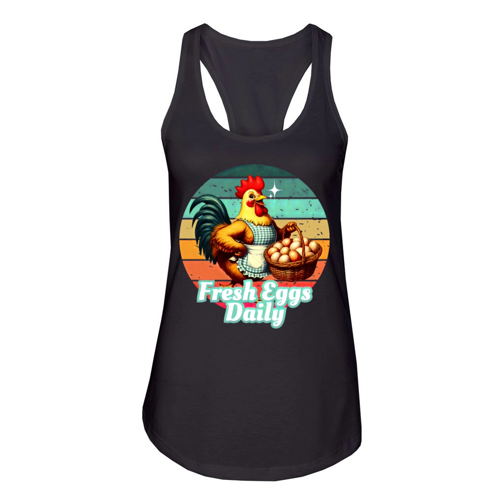 Humorous Chicken Retro Art Women's Racerback Tank