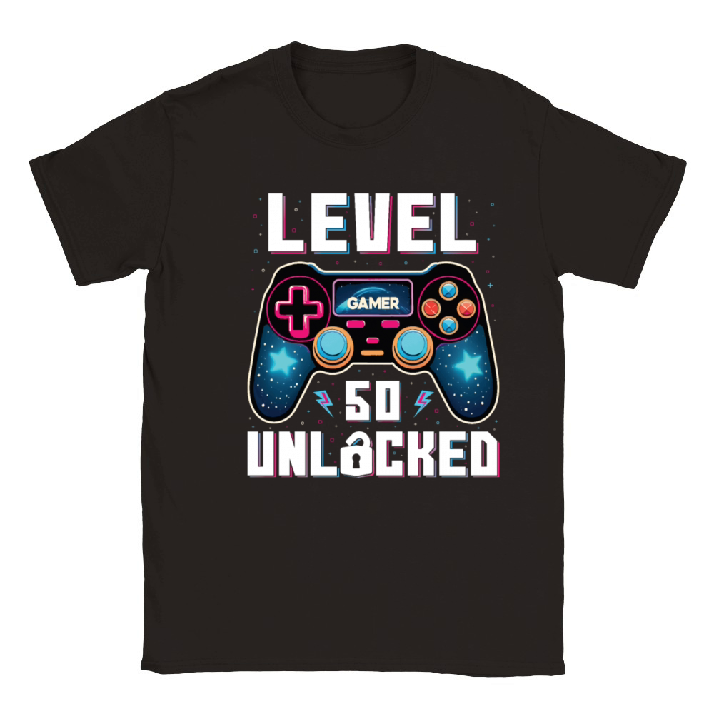 Level 50 Unlocked 50th Birthdays Gamer Gift Classic Kids Crewneck T-shirt
