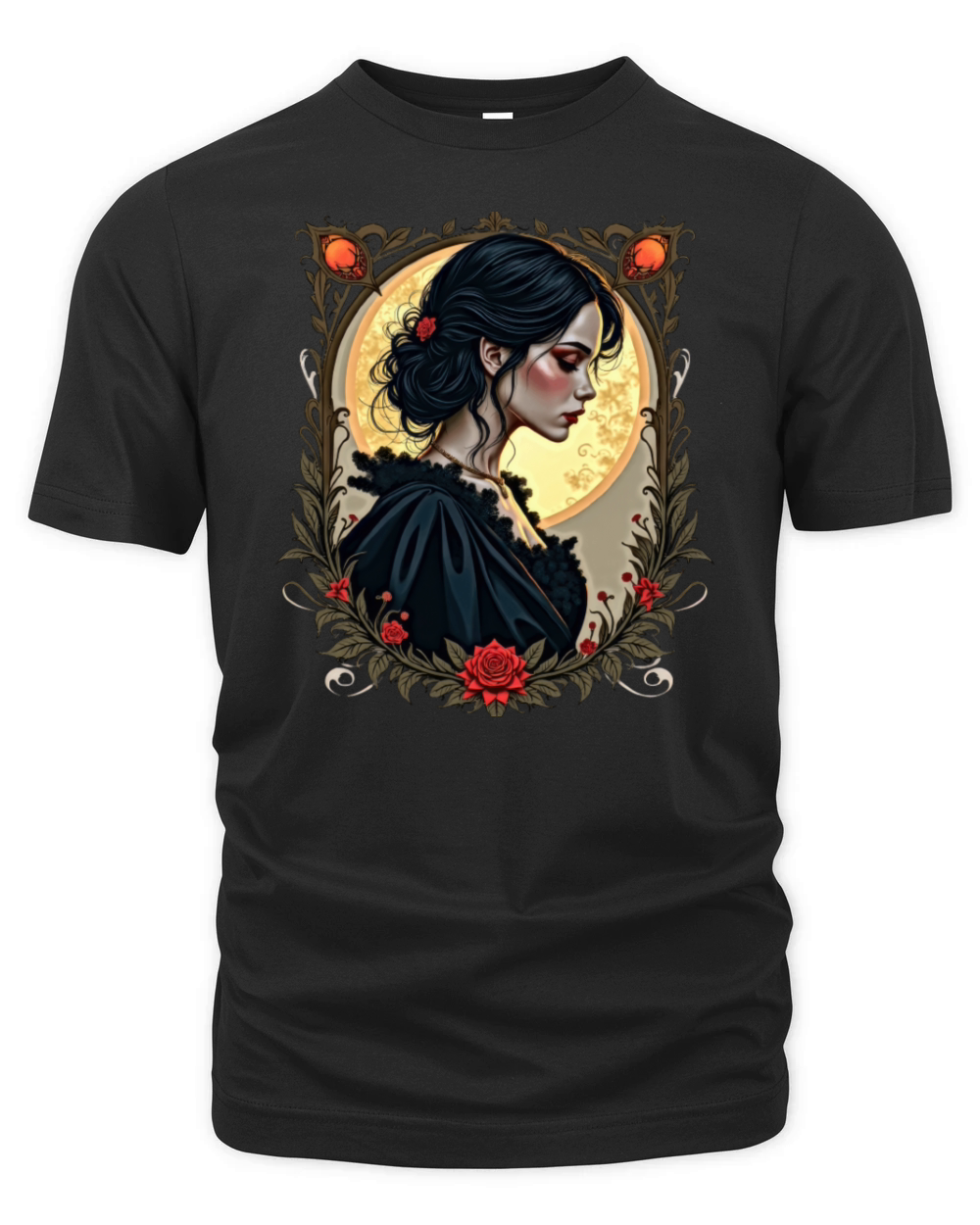 Elegant Woman in Floral Frame Art Organic Unisex T-shirt