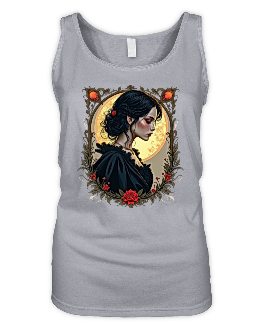 Elegant Woman in Floral Frame Art Organic Women's Tank Top