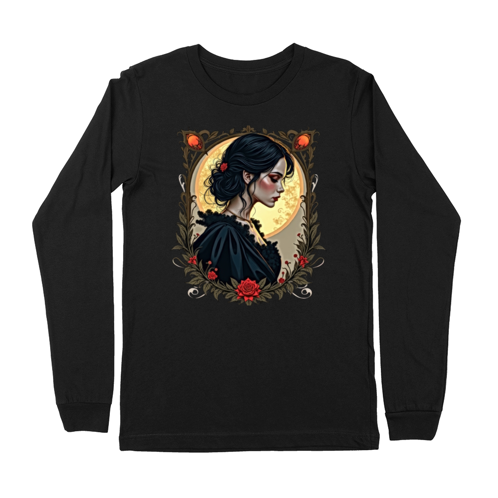 Elegant Woman in Floral Frame Art Premium Long Sleeve