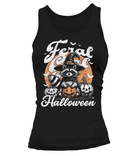 Feral girl Halloween Raccoon D White Orange Tank top Woman