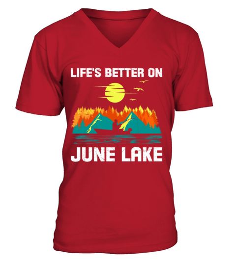 California LIFES BETTER ON JUNE LAKE Vintage V-Neck T-shirt