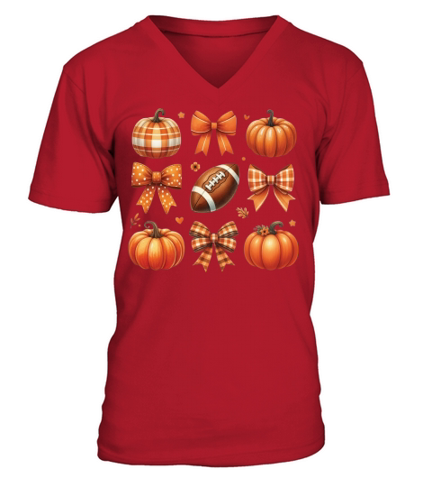 FallCoquetteBowPumpkin V-Neck T-shirt