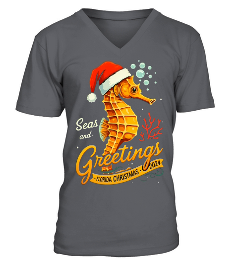 Seas And Greetings Florida Christmas 2024 V-Neck T-shirt