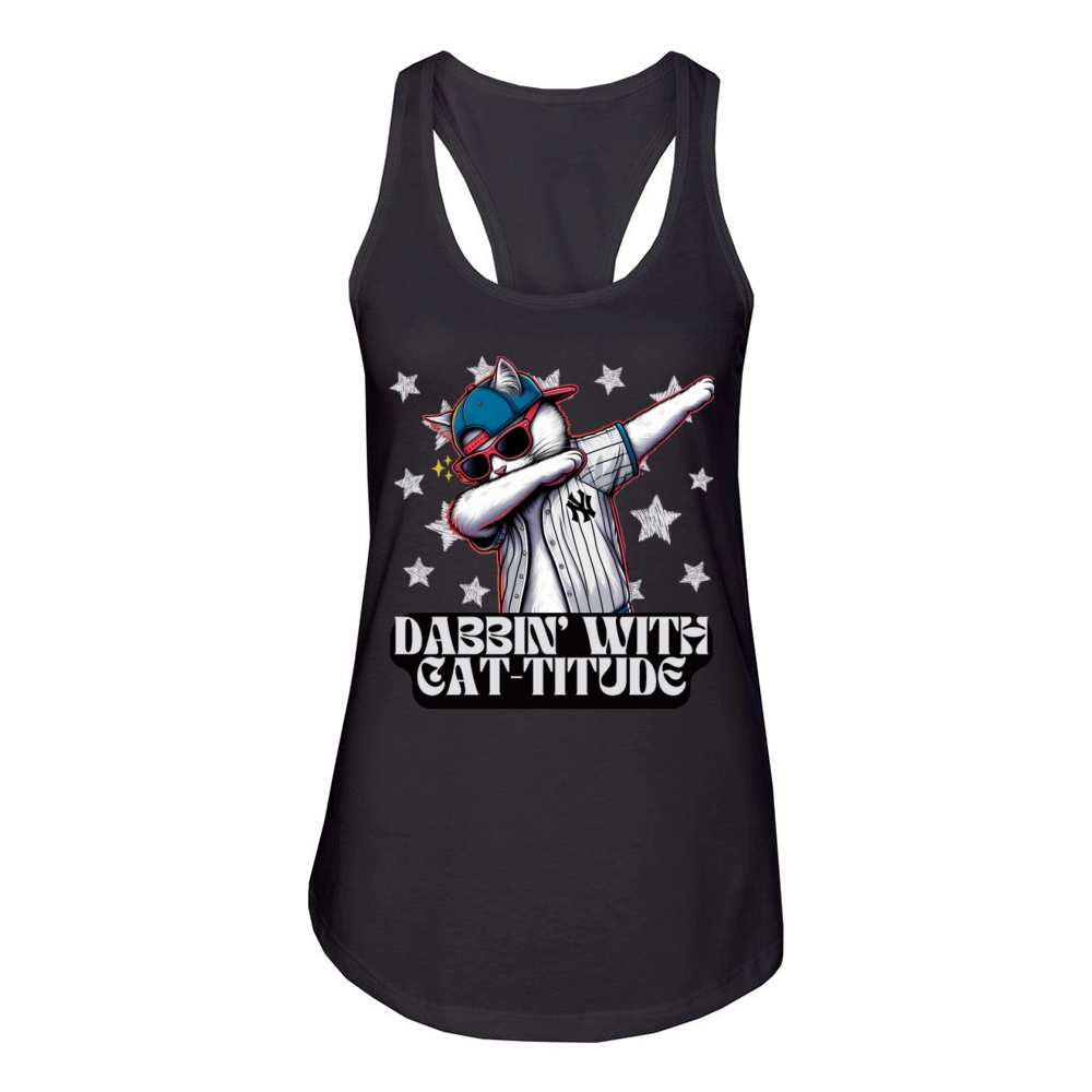 Funky Baseball Cat with Dabbing Pose Women's Racerback Tank