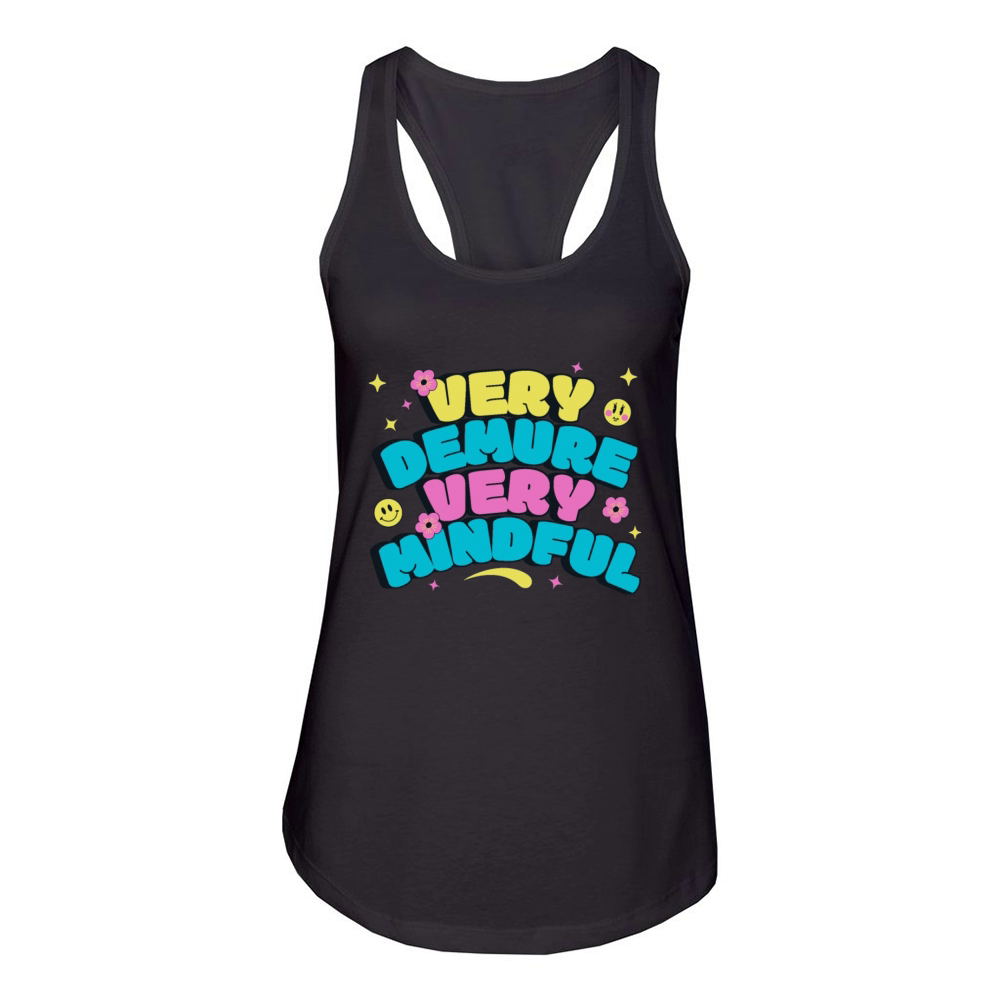 Very Demure Very Mindful Retro Groovy Design Women's Racerback Tank