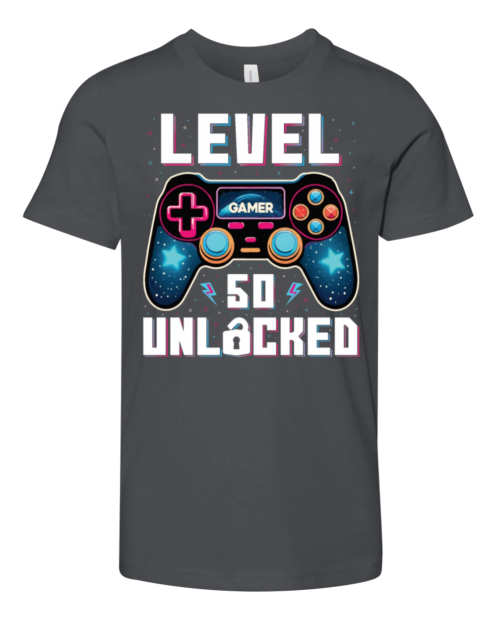Level 50 Unlocked 50th Birthdays Gamer Gift Youth Unisex Jersey Tee