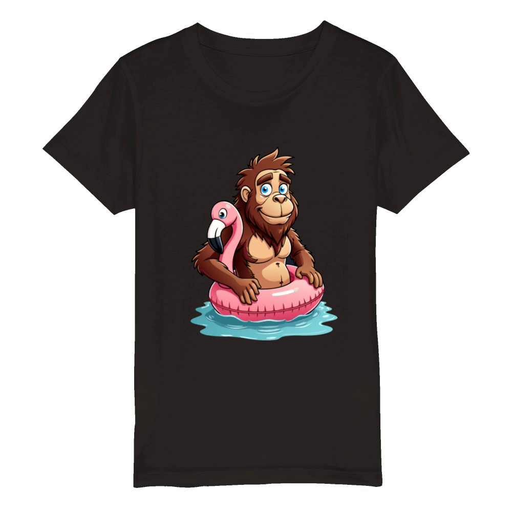 Pool Party Bigfoot Flamingo Organic Kids Crewneck T-shirt