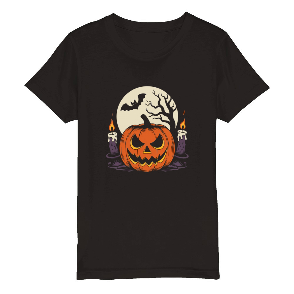Vintage Pumpkin Scene Halloween Classic T-Shirt Organic Kids Crewneck T-shirt