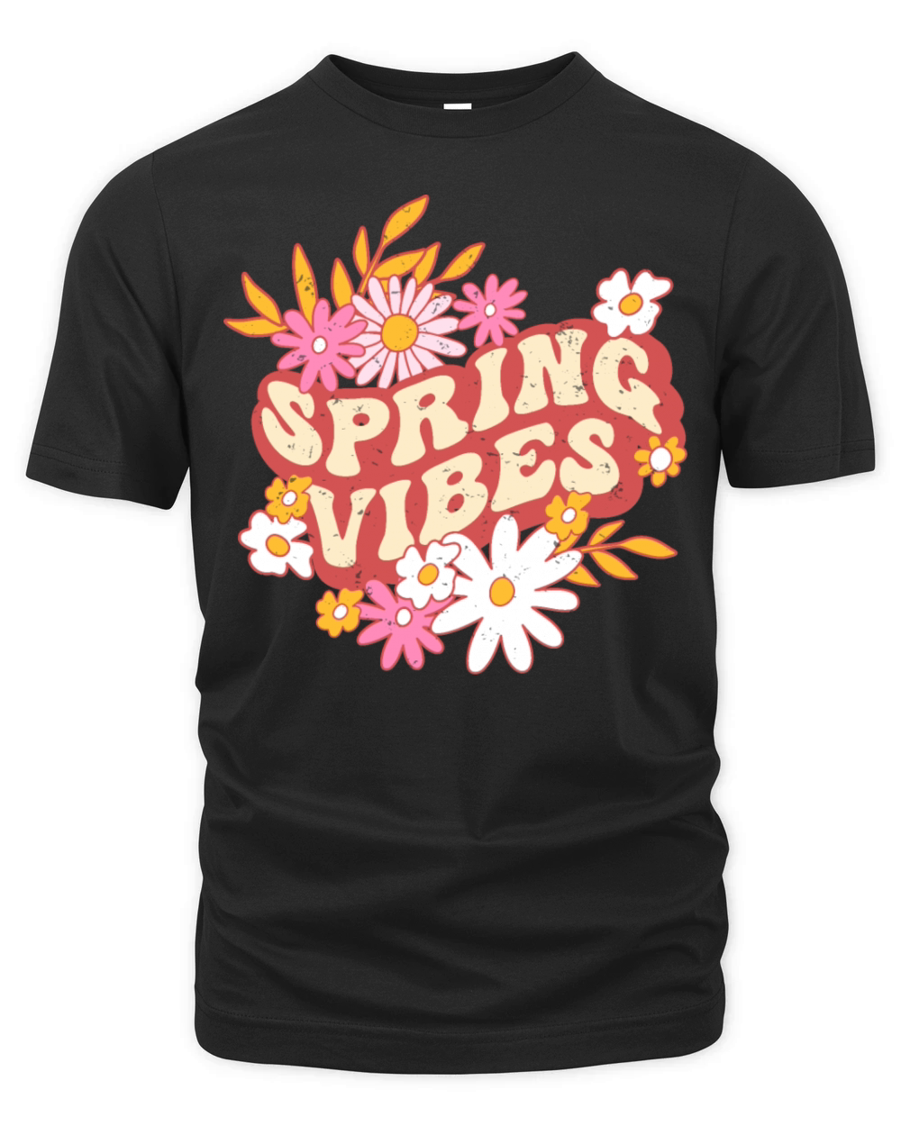 Retro slogan spring vibes hippie flowers colorful Organic Unisex T-shirt