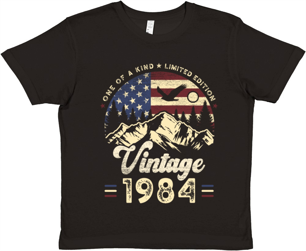 Vintage 1984 Birthday American Flag Premium Kids Crewneck T-shirt