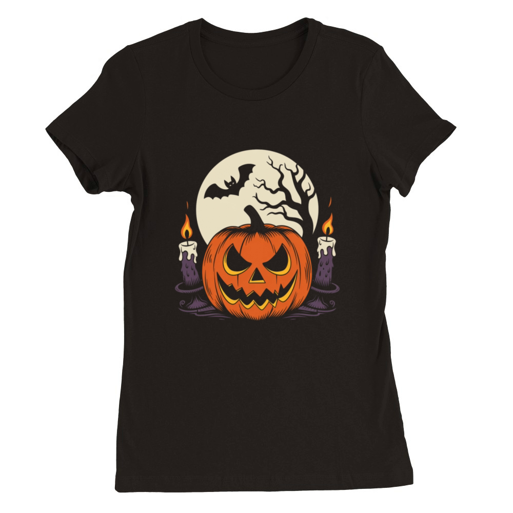 Vintage Pumpkin Scene Halloween Classic T-Shirt Premium Womens Crewneck T-shirt