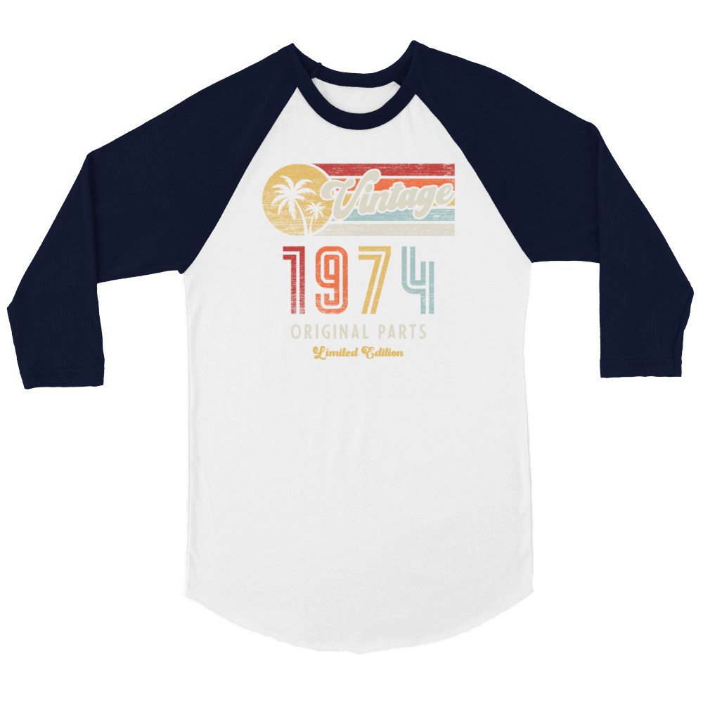 Vintage 1974 Birthday Retro Unisex ¾ sleeve Raglan T-shirt