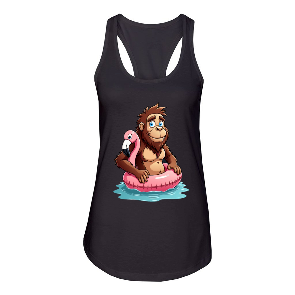Pool Party Bigfoot Flamingo Women's Racerback Tank