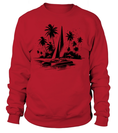 Catamaran Double Hull Sailing Boat With Palm Trees Sweatshirt Unisex