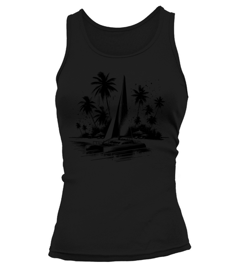 Catamaran Double Hull Sailing Boat With Palm Trees Tank top Woman