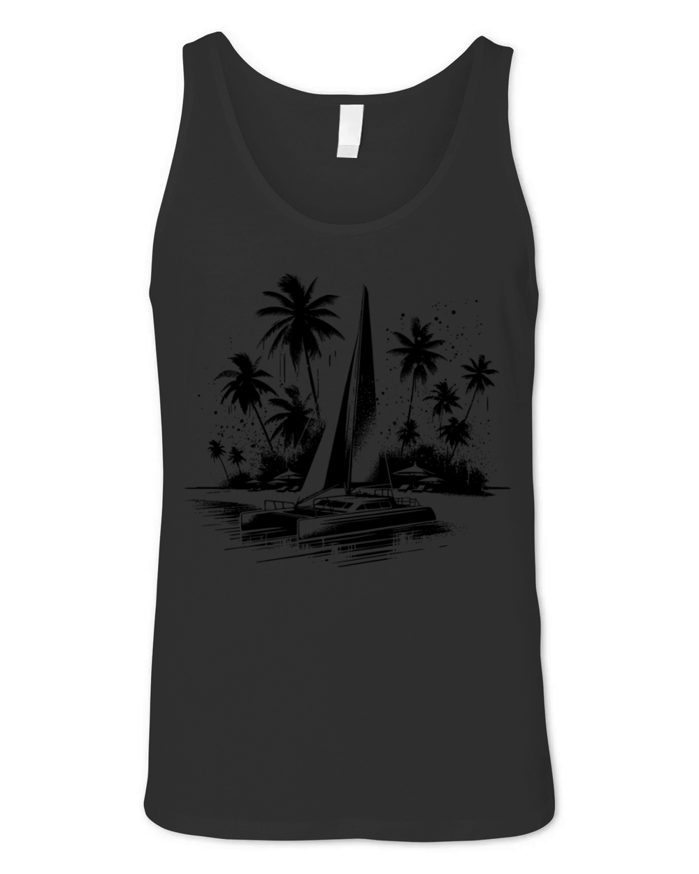 Catamaran Double Hull Sailing Boat With Palm Trees Unisex Jersey Tank
