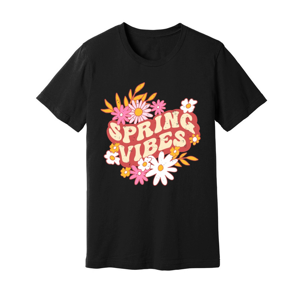 Retro slogan spring vibes hippie flowers colorful Unisex Jersey Tee