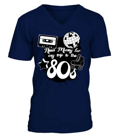 1980 Vintage 80s Music Tape Disco V-Neck T-shirt