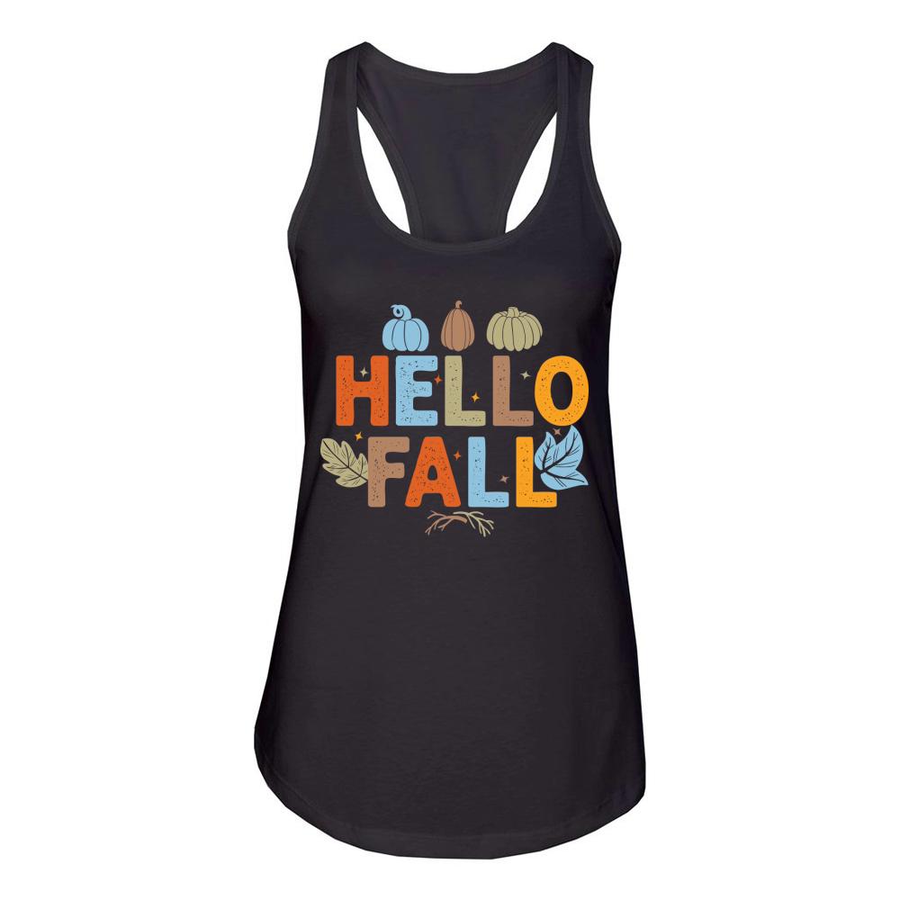 Hello fall (2) Women's Racerback Tank
