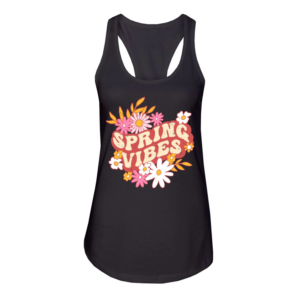 Retro slogan spring vibes hippie flowers colorful Women's Racerback Tank