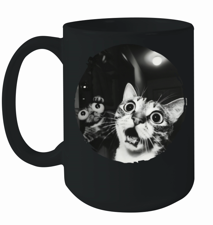 Double Surprised Cats in Vintage Black and White Ceramic Mug
