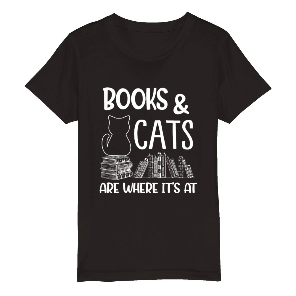 Cats Book Lover Reader Desing Funny Reading Organic Kids Crewneck T-shirt