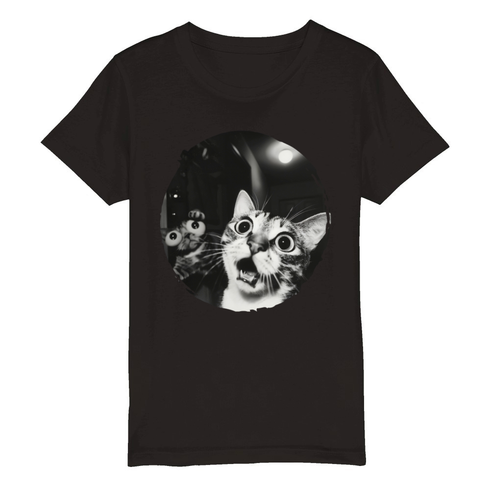 Double Surprised Cats in Vintage Black and White Organic Kids Crewneck T-shirt